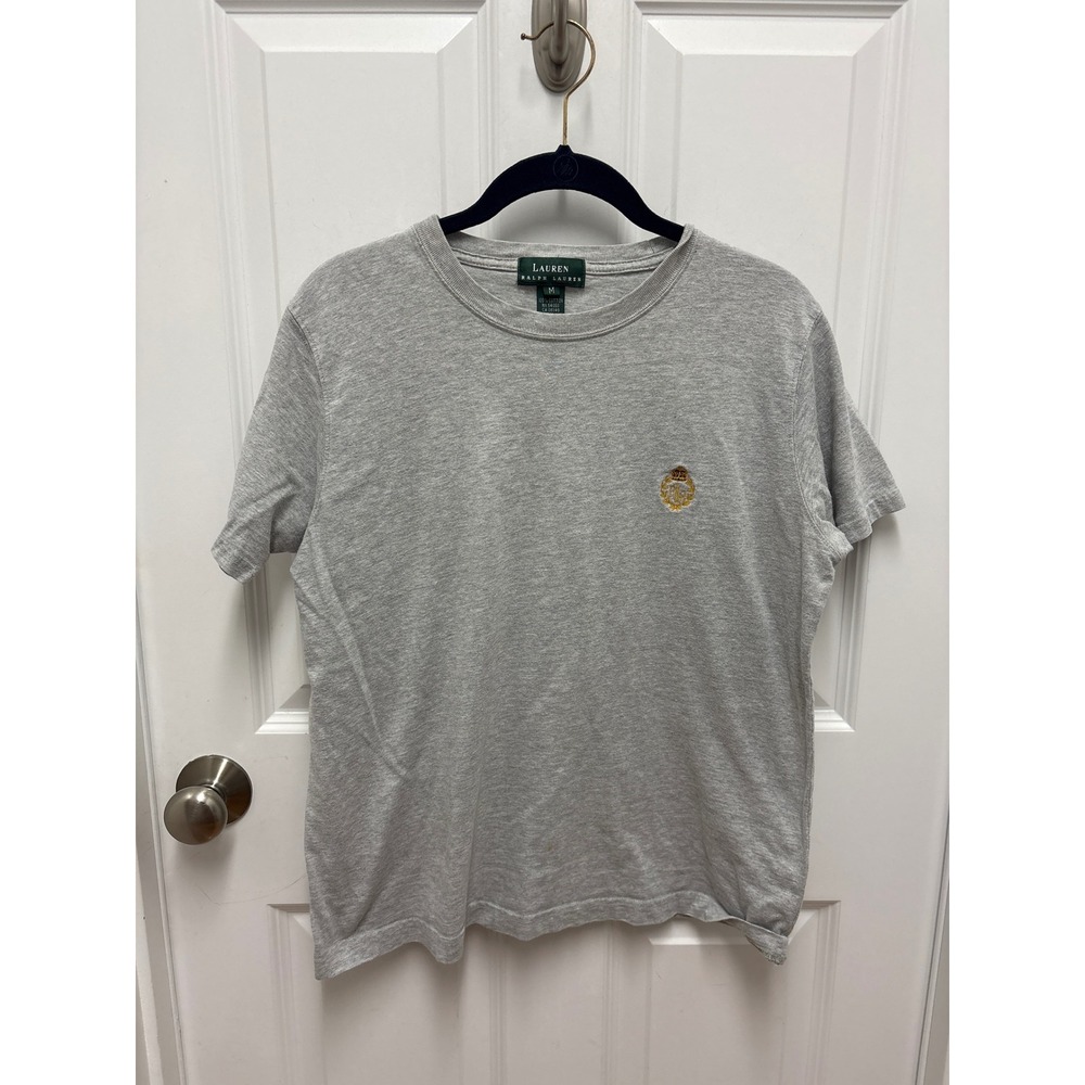 Lauren Ralph Lauren Gray Crest Logo Cotton T-Shirt Womens Medium Short Sleeve